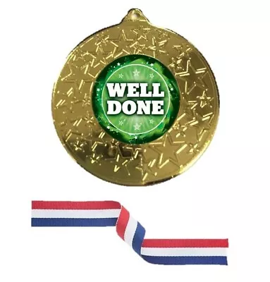 Well Done Gold Silver Bronze Medal With Ribbon 50mm Free Engraving-1 • £2.95