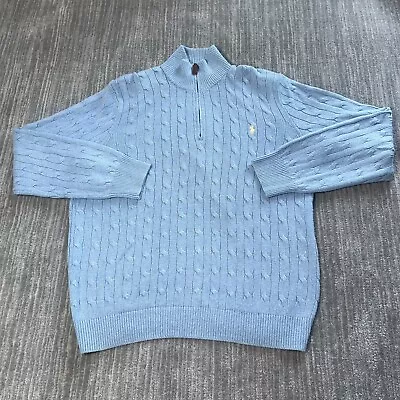 Polo Ralph Lauren Sweater Mens XL Tussah Silk Blue Cable Knit Grandpa 1/4 Zip • $35.99