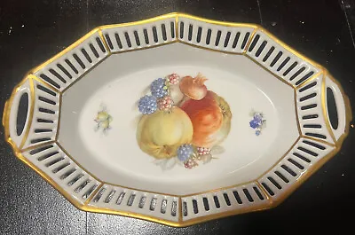 Vintage Schumann Arzberg Germany Latticed Oval Dish Gold Border Fruit 11” X 7” • $4.25