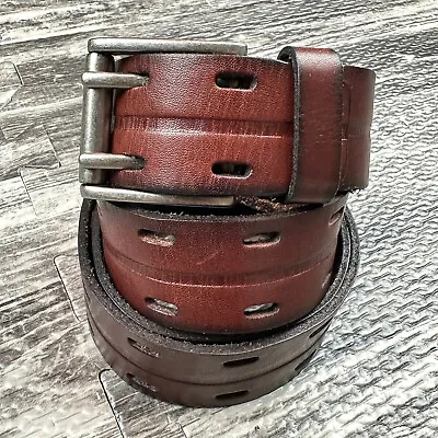 Fossil Double Prong Sz 42/105 Full Grain Chestnut Brown Leather Belt Vintage • $18.75