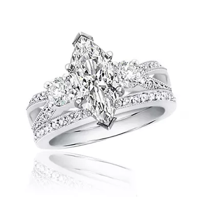 GIA Certified Diamond Bridal Set 3.00 CT Marquise & Round Cut Platinum  • $6000