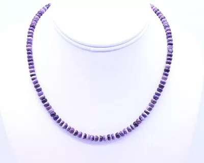 6mm Plum Purple Wampum Quahog Shell Beaded Rondelle Bohemian Gemstone Necklace • $206.50