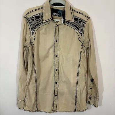 Roar Men's Signature Western Button Up Tan Shirt Embellished Distressed Sz M • $17.88