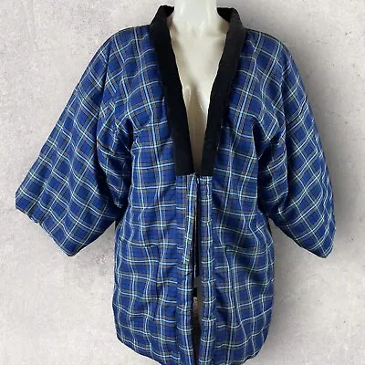 Japan Hanten Kimono Asian Padded Jacket Blue Plaid R1 • $49.95