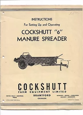 Original Cockshutt  6  Manure Spreader Setting Up Operators Manual C372-9-52RP • $14