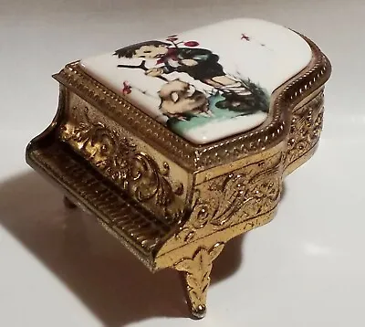 Vintage Laurel Music Box Japanese Trinket/ Ring Box Grand Piano W/ Porcelain Top • $26.95