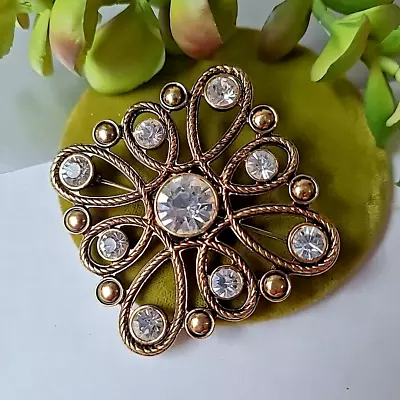 Vintage Estate Unmarked Avon Gold Tone Glass Rhinestones Pin Brooch • $0.99