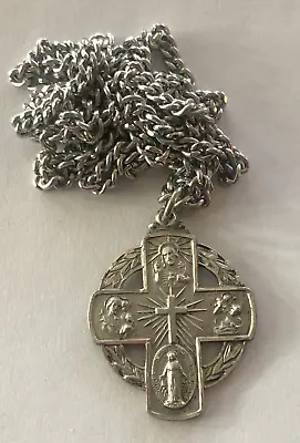 Vintage Religious Medal Holy Catholic / STERLING / Scapular Cross / Chain • $39.99