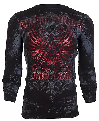 ARCHAIC By AFFLICTION Men's Long Sleeve THERMAL Shirt ACHILLES Biker Black $58 • $26.95