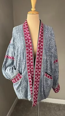 Vintage Indonesian Batik Indigo Embroidered Reversible Jacket Women's L • $64.99