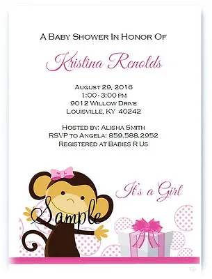 20 Personalized Adorable Pink Monkey Girls Baby Shower Invitations Present • $17.99