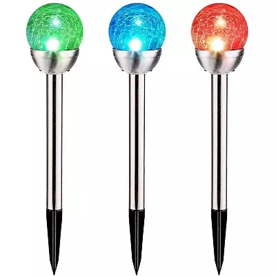 Solar Powered Stainless Steel Colour Changing LED Crackle Ball Garden Lights UK • £13.99