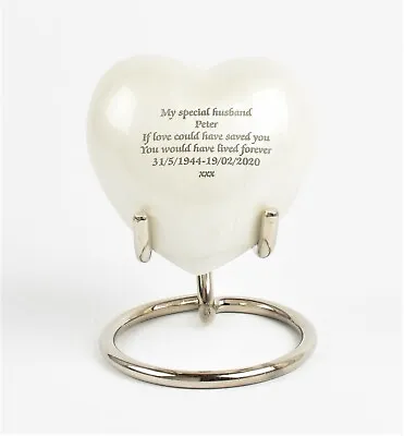 £24.99 • Buy Mini Keepsake Cremation Token Ashes Heart Urn White Fully Personalized Engraved