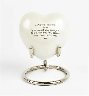 Mini Keepsake Cremation Token Ashes Heart Urn White Fully Personalized Engraved • £24.99