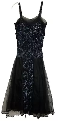 HEAVILY Sequined 1920s Flapper Evening Dress 20s Vintage Black • $124.99