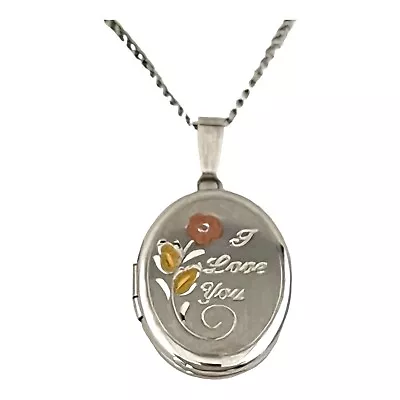 Vintage Sterling Silver Locket Necklace  I Love You  Perfect Gift!  11U • $39.99