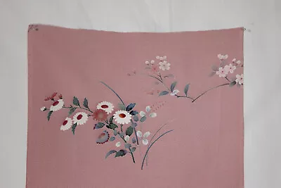 2 X Vintage Japanese Kimono Silk Fabric Handpainted Elegant Light Pink Floral 8 • £10.50