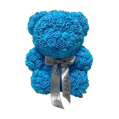 Fun-Size Blue Rose Bear Mini Faux Roses Teddy Bear 10 Inches For Valentine's Day • $68.99