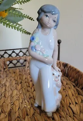 Vintage Cascades Of Spain Porcelain Girl With Cat Figurine Lladro Style 8  Tall • $34