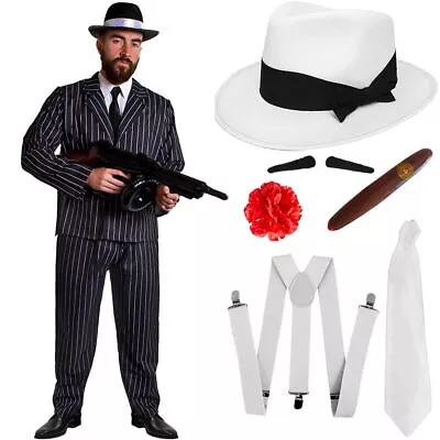 Deluxe 8 Piece Gangster Costume Mens 1920's Fancy Dress Adult Mafia Al Capone • £24.99