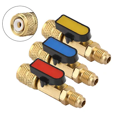 3x Straight Ball Valves 1/4  SAE Refrigerant HVAC A/C Tech Hand Tool For R410A R • £20.38