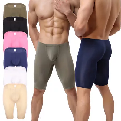 $16.99 • Buy 2Pack Mens Ice Silk Underwear Long Leg Boxer Shorts Penis Pouch Sleep Bottoms XL