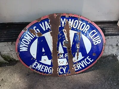 Vintage Wyoming Valley Motor Club Porcelain Sign Enamel Aaa Emergency Service Pa • $299.99