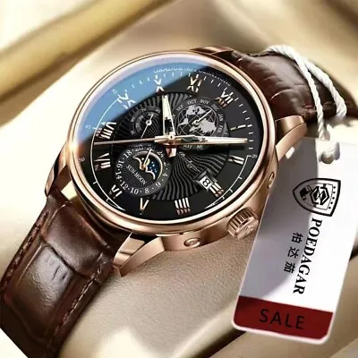 £11.99 • Buy Men's Luxury Watch Leather Belt Expensive Looking POEDAGAR Watch With Box