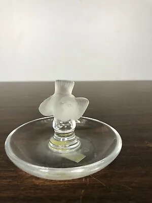 Vintage Cristal Lalique 3 3/4  Diameter 3  Tall Trinket Jewelry Dish Bird Top • $79.99