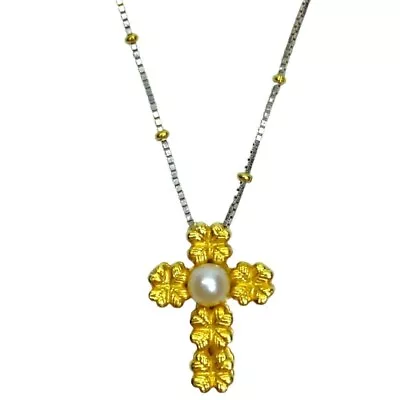 MIKIMOTO Perlita Pendant Pearl Loop Jewelry Small Pearl Cross K18YG & 18WG • $699