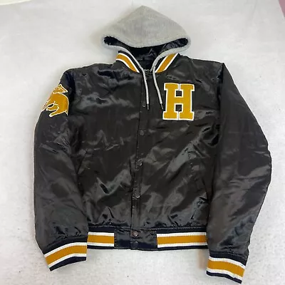 Harry Potter Hufflepuff Jacket Mens Adult Medium Satin Varsity Hooded Wizard • $24.74