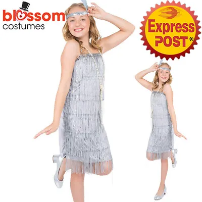 CK1444 Girls Silver Flapper 1920s Charleston Chicago Gatsby Fancy Dress Costume • £17.54