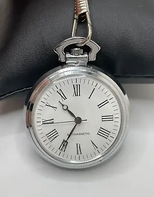 Silver Tone Mechanical Pocket Watch Roman Numerals Antimagnetic Wind Up • $28