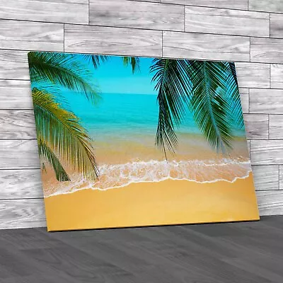 Tranquil Oasis Palm Trees Clear Ocean Sea Canvas Print Large Picture Wall Art • £14.95