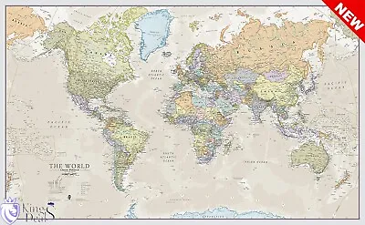 Large World Map Poster Laminated Wall Hanging Map Sticker Political Geographical • £29.89