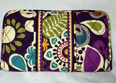 VERA BRADLEY Accordion Zipper Wallet Organizer Card Money Holder Plum Crazy • $12.99