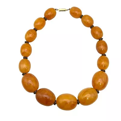 Vintage Faux Amber Color Egg Yolk Graduated Beaded Necklace • $93.27