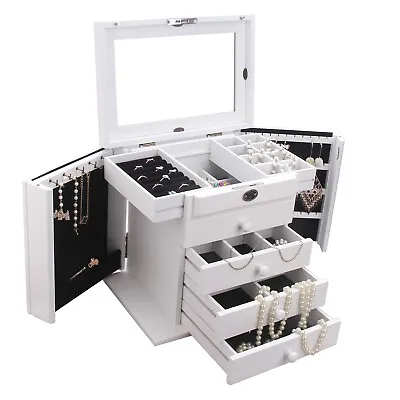 $119.99 • Buy White Large Wooden Jewellery Boxes Rings Storage Case Necklace Display Organiser