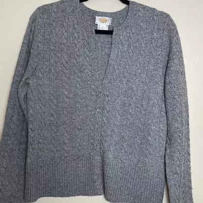 Talbots Vintage Wool Cashmere Blend Cable Knit Cardigan Size Large Petite Gray   • $29