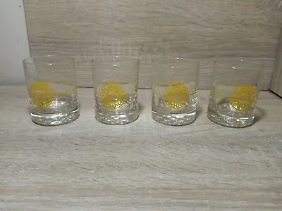 Set Of 4 VINTAGE OLMECA TEQUILA 2OZ SHOT GLASS JALISCO MEXICO Yellow On Clear • $19.99