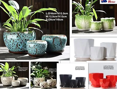 $19.99 • Buy 3 Pcs Pots&tray 3 Size Set Pots Pottery Ceramic Flower Plant Pots