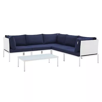 Harmony 6-Piece  Sunbrella Outdoor Patio Aluminum Sectional Sofa Set White Navy • $2431.43