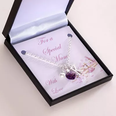 Birthstone Necklace With Letter CharmGift For Sister Friend Nanny Mummy Etc • £11.99