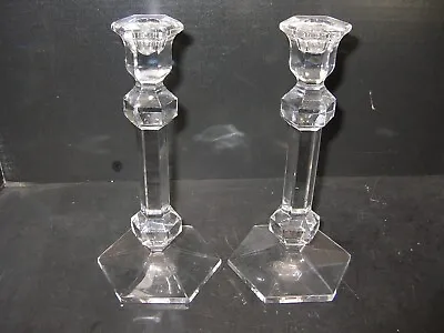 PAIR Of VAL ST. LAMBERT ELYSEE 9 1/2  CRYSTAL CANDLE STICKS • $49.99