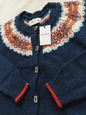 BNWT Brora Wool Fair Isle Yoke Cardigan - UK 14 - L Dark Teal • £99.80