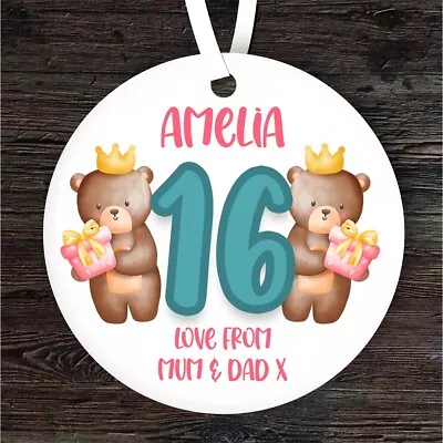 16th Birthday Bear Girl Gifts Round Personalised Gift Keepsake Hanging Ornament • £7.64