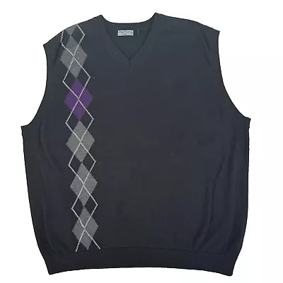 Alan Flusser XXL Golf Sweater Vest Pullover Mens Black Argyle Diamond Sleeveless • $24.89