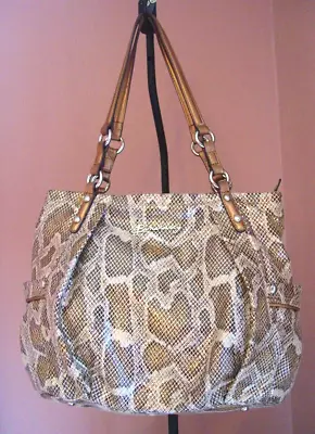 B.Makowsky Gray Metallic Python Leather Embossed Large Shoulder Handbag Purse • $25