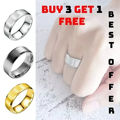 8mm Men Women Couple Titanium Steel Finger Fashion Wedding Engagement Rings • £1.99