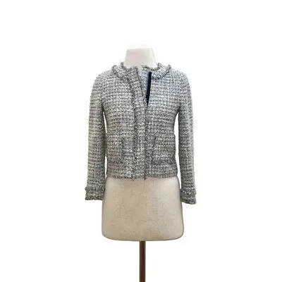 J. Crew Neutral Gray/Beige Metallic Tweed Fringe Lady Blazer Jacket Size XS 0 • $59.84